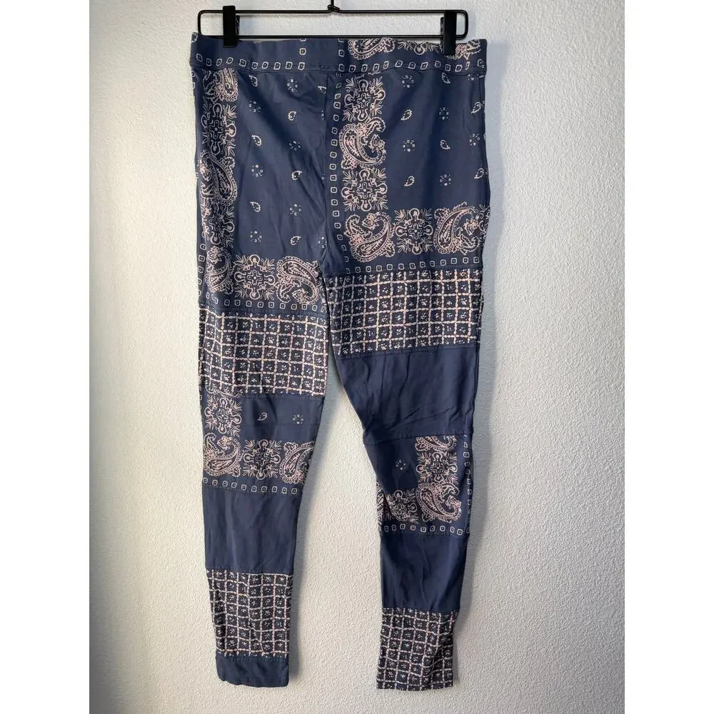 Free People Bandana Patchwork Leggings Boho Paisley Print Pants Size L